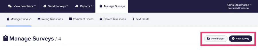 Screenshot of the new survey button