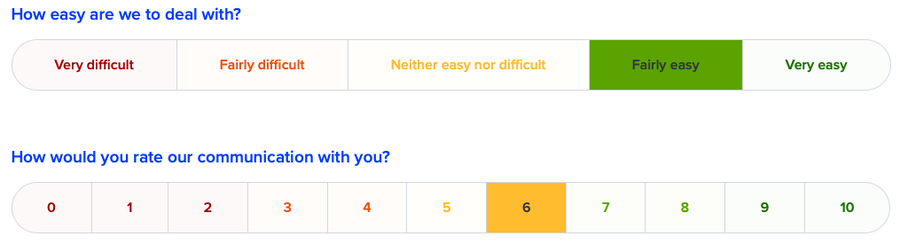 A CustomerSure survey showing the rainbow colours option