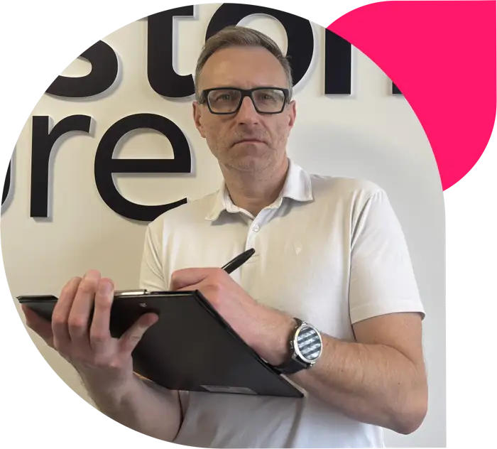 Darren holding a clipboard, ready to judge your feedback operation.