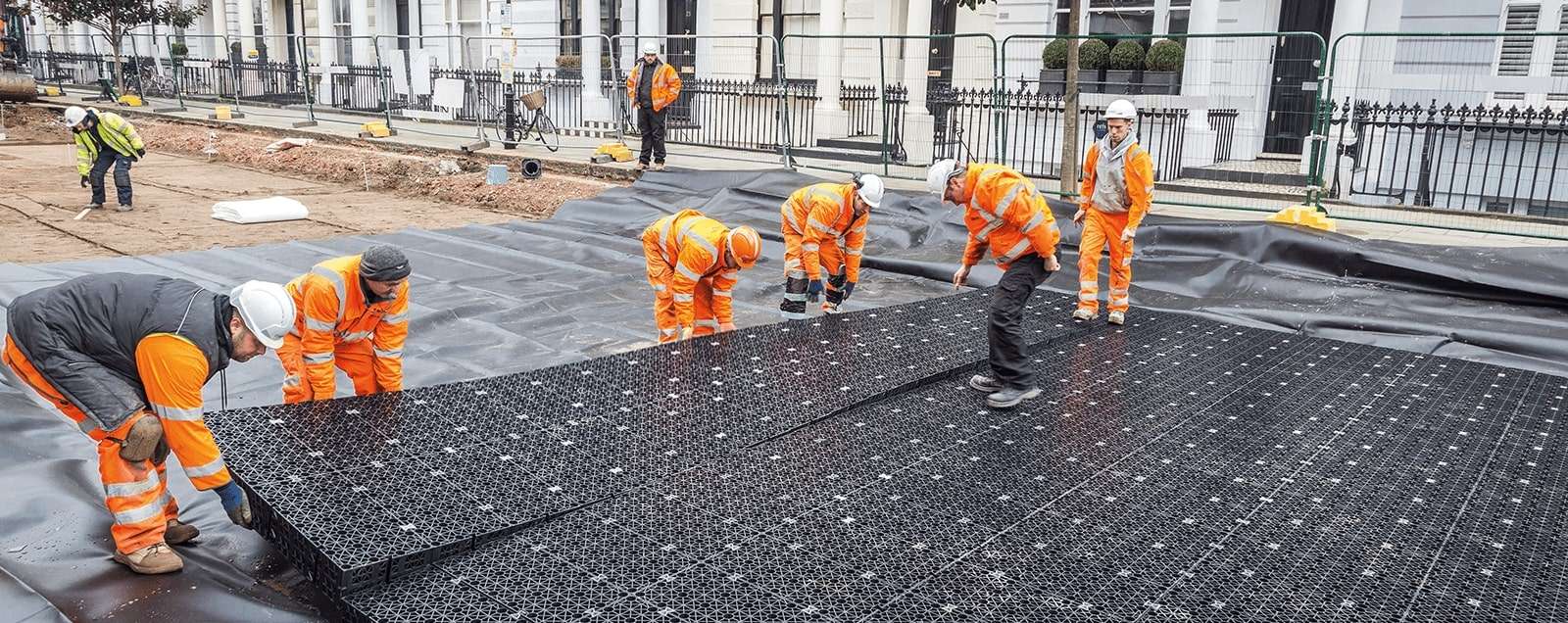 The Polypipe permavoid geocellular system being installed